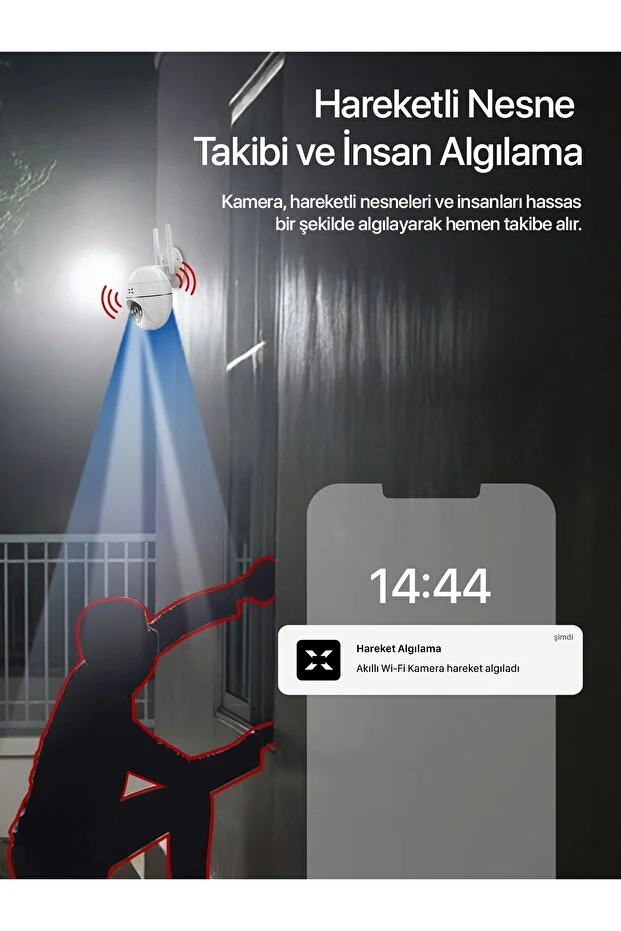 Akıllı Güvenlik Kamerası PTZ Wi-Fi 350° IP65 Mobil Kontrol IP65 Çift Yönlü Ses Siren ve Led 